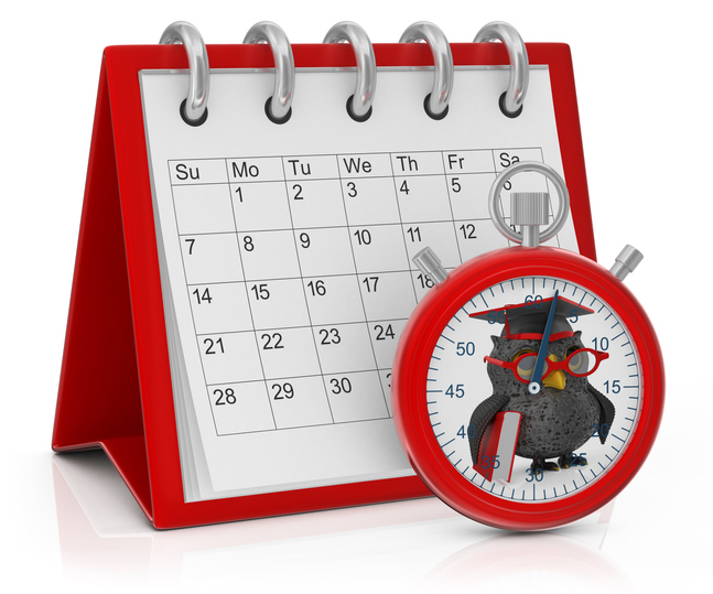 calendrier et horloge avec hibou